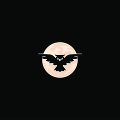 Owl and the moon Logo Design, dark night symbol