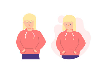 illustration of a woman feeling upset or angry. Premenstrual syndrome effects. expression or emotion of a woman. flat style. vector design
