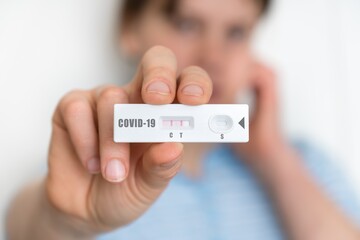 Rapid test on COVID-19 in hands of woman