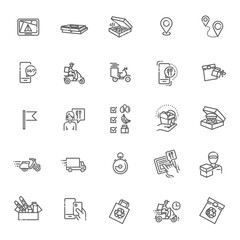 Set of Food Delivery Vector Line Icons