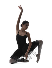 Silhouette of beautiful young ballerina on white background