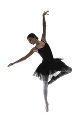 Obraz premium Silhouette of beautiful young ballerina on white background