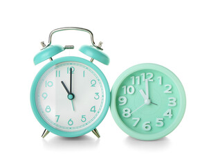 Alarm clocks on white background