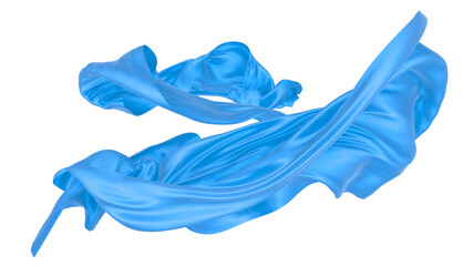 Beautiful flowing fabric of blue wavy silk or satin. 3d rendering image.