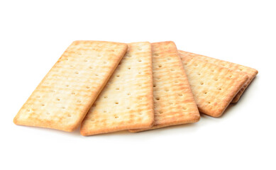 Tasty crackers on white background