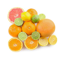 Fresh citrus fruits on white background
