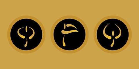 Gold Flowers Icon Set in the Black Circles.