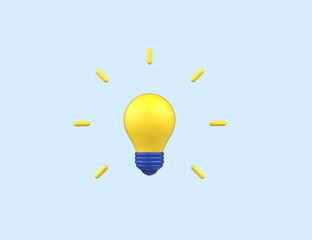 Lamp, light bulb, 3D model render icon. Symbol idea isolated on blue background.