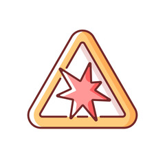Risk of explosion RGB color icon. Warning label for dangerous manufacture. Security rules for chemical substance. Fire safety regulation. Hazardous accident protection. Isolated vector illustration