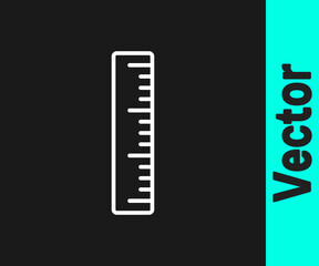 Obraz premium White line Ruler icon isolated on black background. Straightedge symbol. Vector