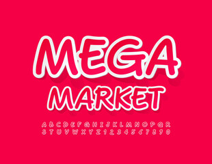 Vector business logo Mega Market with Handwritten Font. Set of sticker Alphabet letters and Numbers