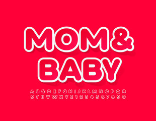 Vector cute sign Mom and Baby. Bright Sticker Font. Modern set of Alphabet Letters and Numbers