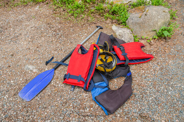 Rafting equipment on the shore of the lake, Finland