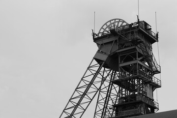 Black and white conveyor tower, colliery Ahlen Germany