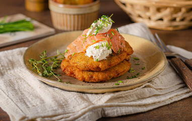 Delicious latkes with salmon