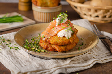 Delicious latkes with salmon