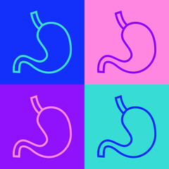 Pop art line Human stomach icon isolated on color background. Vector