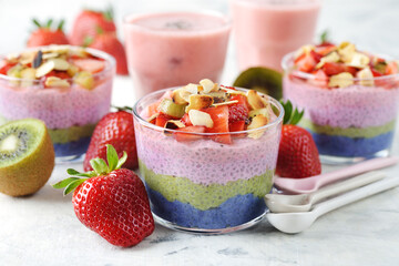 Dessert with chia pudding and strawberries