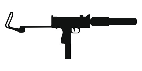 UZI submachine gun with silencer silhouette 
