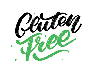 Gluten free label. Hand drawn brush lettering. Logo, badge template for healthy food stores and markets.