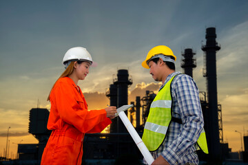 Engineer asia woman checking and call radio for civil and construction. Engineer Concept