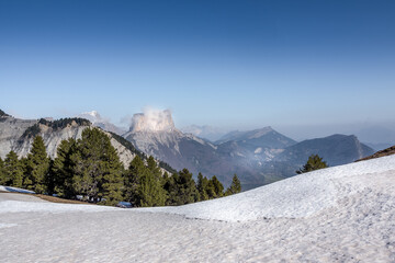 View of Mont Aiguille, South Vercors in the French Alps 