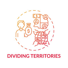 Dividing territories concept icon. Anti-competitive practice idea thin line illustration. Contractual agreement. Refraining from competing in certain markets. Vector isolated outline RGB color drawing
