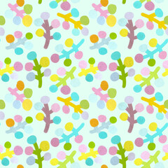 Abstract plant crayons hand draw illustrations. Seamless pattern. Neon rainbow colors. Crayons pastel. Children, kids sketch drawing. Fashion modern style. Endless fabric print.