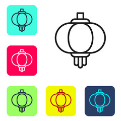 Black line Chinese paper lantern icon isolated on white background. Set icons in color square buttons. Vector
