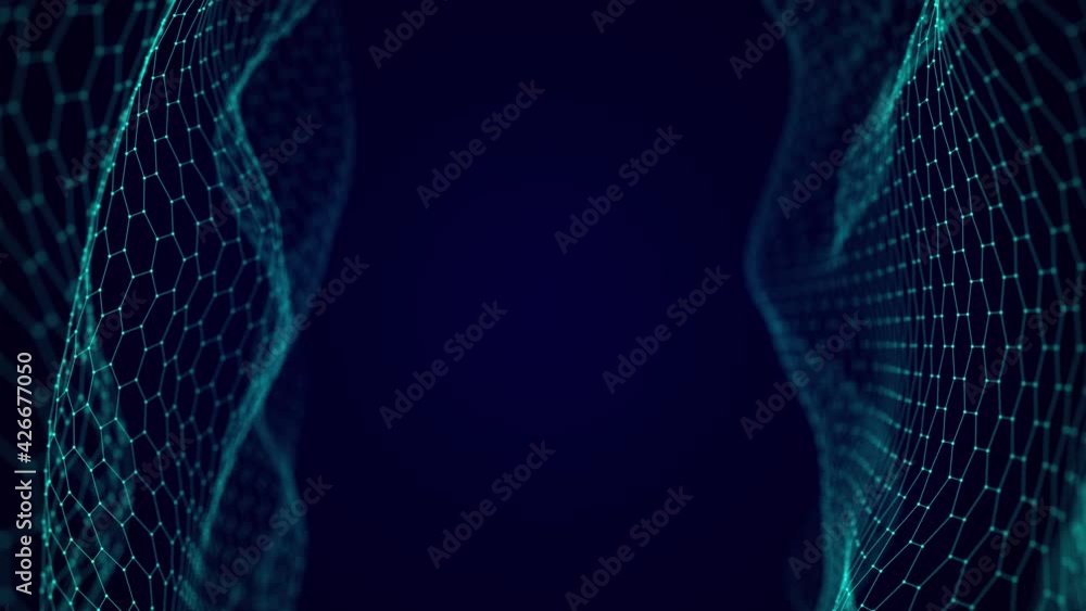Poster Data binding cells. Digital blockchain concept and information transmission system. 3D rendering.
