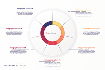 Vector round circle infographic chart template divided by seven parts