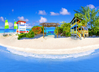 Collage about Half Moon Cay island at Bahamas.