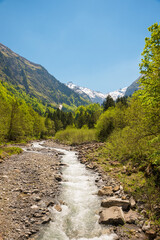 Fototapeta na wymiar Trettach river and valley, allgau alps at springtime