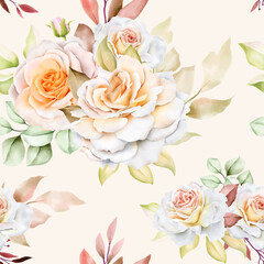 elegant watercolor floral and leaves seamless pattern