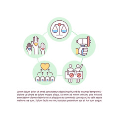 Social movement for equal rights concept line icons with text. PPT page vector template with copy space. Brochure, magazine, newsletter design element. Activism linear illustrations on white