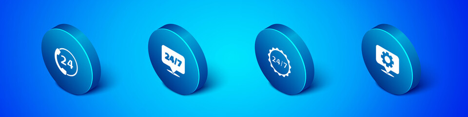 Set Isometric Telephone 24 hours support, Clock, Location with gear and icon. Vector