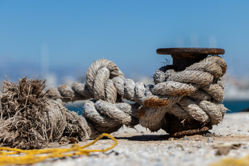 Rope of fishing boat at the port