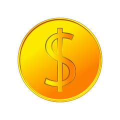 Gold coin with a dollar sign isolated on a white background