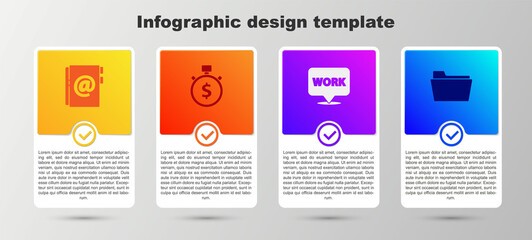 Set Address book, Time is money, Location with text work and Document folder. Business infographic template. Vector