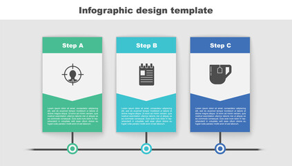 Set Head hunting concept, Spiral notebook and Cup of tea with tea bag. Business infographic template. Vector