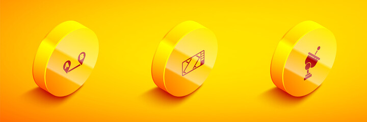 Set Isometric Route location, Gps device with map and Radar icon. Vector