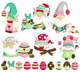 Obraz na płótnie Canvas A Vector Set of Cute Gnome In Many Poses Celebrating Easter Day
