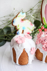 Easter cake with icing and color decoration, delicious Easter dessert