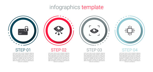 Set Credit card with lock, Eye scan, and Processor microcircuits CPU. Business infographic template. Vector