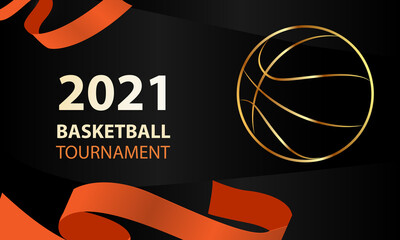 basketball tournament 2021 gold black and orange colors vector illustration template for banner, flyer, poster design