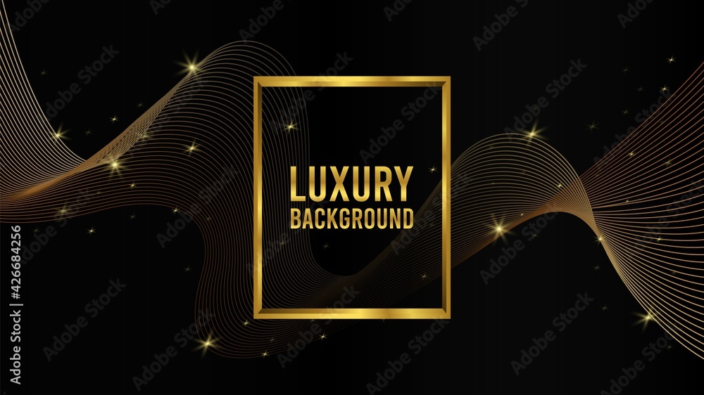 Poster wavy luxurious abstract background with golden gradient lines and frame. vector illustration
