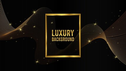 Wavy Luxurious abstract background with golden gradient lines and frame. Vector illustration
