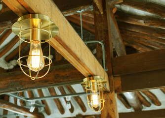 Interior light bulb. oriental interior.Asian wooden architecture. 