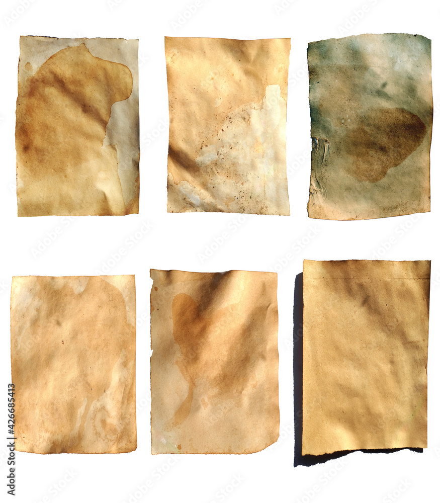 Poster old sheets of paper isolated on a white background. vintage spotted sheets