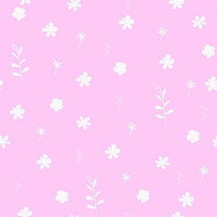 Cute pink pastel pattern with white flowers. Textiles for children. Digital paper scrapbook for kids.
